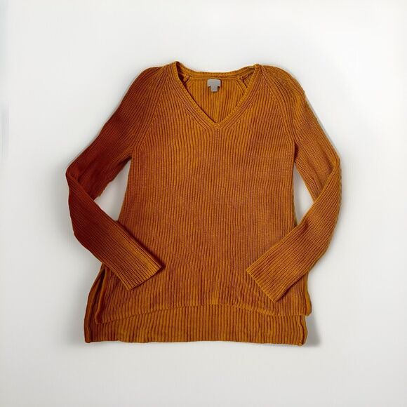 J. Crew Mustard Yellow Cotton V-Neck Tunic Sweater Women’s Sz S - Picture 1 of 8